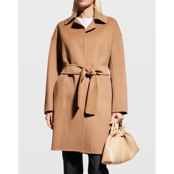 'S Max Mara Free Camel Brown Wool Belted Tie Waist Coat Size 2 NWT - Picture 1 of 9